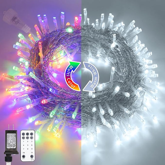 JMEXSUSS 200LED 66Ft Connectable Christmas Lights Indoor Outdoor Clear Wire | White to Multicolor String Lights | Twinkle Fairy Light Plug in for Bedroom Classroom Wedding Tree Patio Xmas Decor