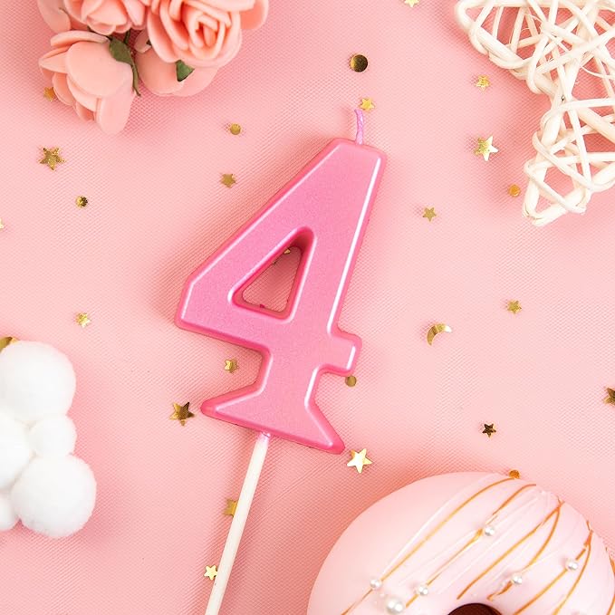 PHD CAKE 2.76 Inch Modern Pink 4 Number Birthday Candles, Pink Number Candles, Cake Number Candles, Party Celebration