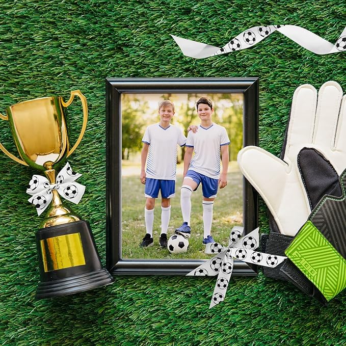 Soccer Ribbon 8 Pack Variety Set, 3/8" Grosgrain, 24 Yards Total (8 Unique Designs x 3 Yds) for Hair Bows, Team Party Decorations, Gift Wrapping, DIY Crafts & Sports Supplies