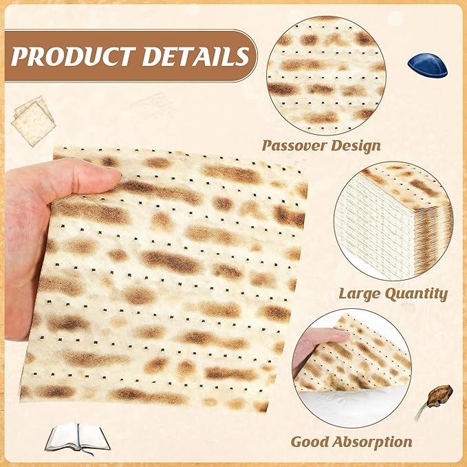 50Pcs Passover Decorations, 6.5" X 6.5" Seder Dinner Napkins, Disposable Passover Napkins, Seder Matzo Napkins Pesach Table Decorations for Jewish Festival Kitchen Table Party Supplies