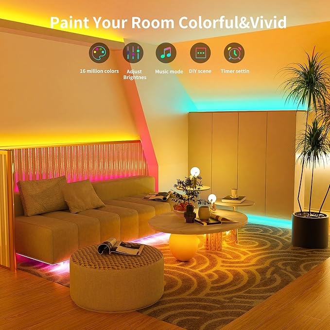 Ledagic Led Lights for Bedroom 20ft 180Leds Music Sync Color Changing Led Strip Lights with 60 Key Remote and App Control RGB Led Light Strip for Home Party Room Decoration