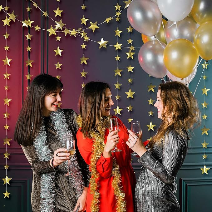 Cheerland 157ft Gold Star Garland Banner 2026 Graduation Decor Star Hanging Banner Twinkle Sparkle Backdrop for Prom Decoration Birthday Party Classroom Wedding Supplies Galaxy (Gold)