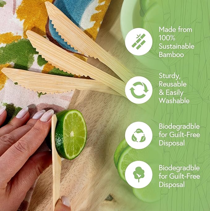 100% Bamboo Knives Set - Biodegradable Cutlery Sets (3000 Eco Friendly Knives) | Bamboo Silverware Disposable or Reusable | Compostable FSC Certified Flatware for Weddings, Camping & Parties