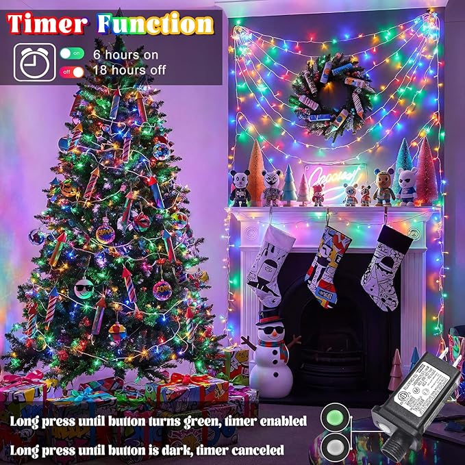165FT 500 LED Outdoor String Lights, Plug in Christmas Lights Indoor Waterproof, 8 Modes Connectable Fairy Twinkle Lights Clear Wire for Outside Bedroom Patio Garden Party Decorations, Multicolor