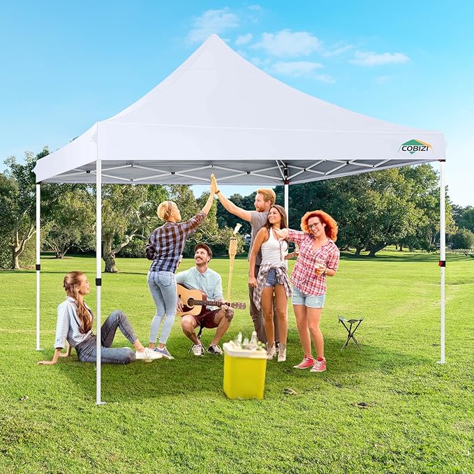 COBIZI 10x10 Pop Up Canopy with 4 Sidewalls, Canopy Tent 10x10 for Parties, Backyard, Commercial, Waterproof and Portable Instant Shelter UV50+ Outdoor Gazebo with 4 Sandbags(Pure White)