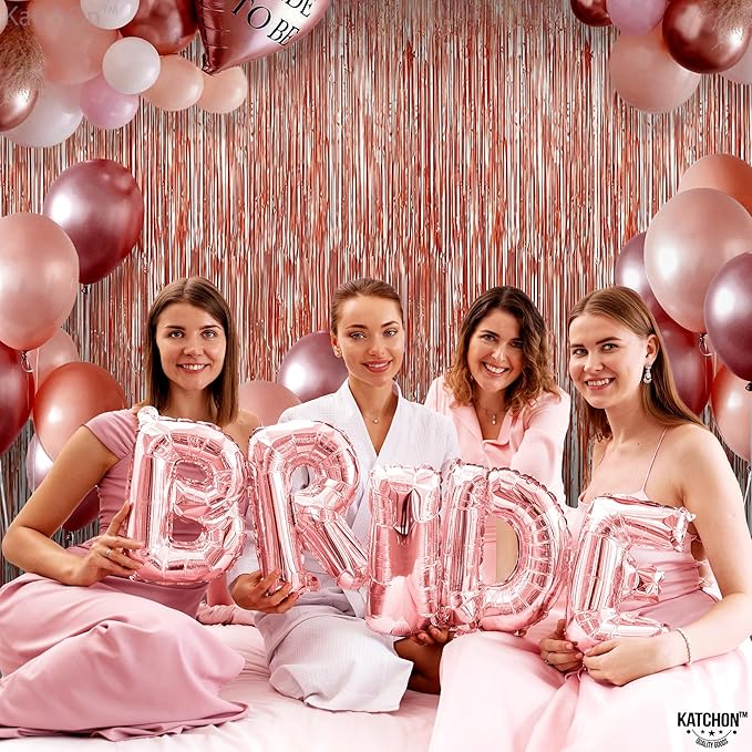 KatchOn, Rose Gold Fringe Curtain - Pack of 4 | Rose Gold Backdrop for Bachelorette Party Decor | Graduation Decorations 2025 | Fringe Backdrop for Rosegold Birthday Decorations
