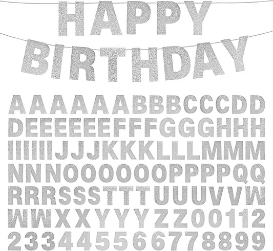 DIY Banner Kit with Letters Glitter Banner Letters Customizable Birthday Banners Graduation Banner Custom Party Hanging Banner for Graduation Wedding Party Baby Shower Decoration(Silver)