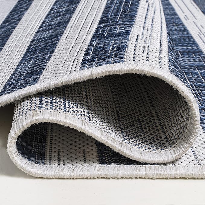 JONATHAN Y Offset Stripe Indoor Outdoor Area Rug 3X5 Ivory/Blue, Sukie Modern for Backyard, Patio, Porch, Easy-Cleaning, High Traffic, Pet-Friendly, Non-Shedding (SMB133C-3)