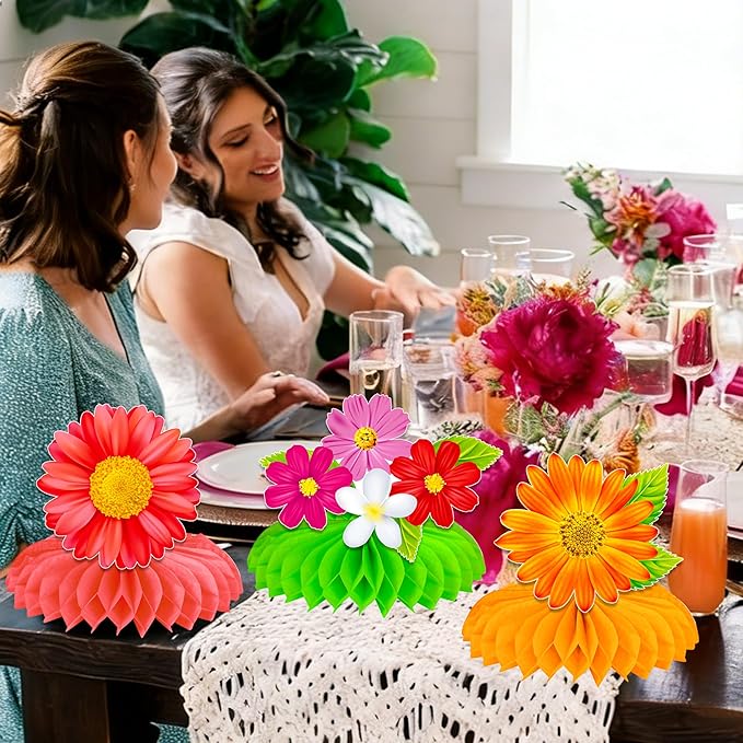 9Pcs Colorful Flower Honeycomb Centerpieces Summer Floral Party Centerpieces Sunflower Daisy Table Decorations for Summer, Spring, Baby Shower & Birthday Party