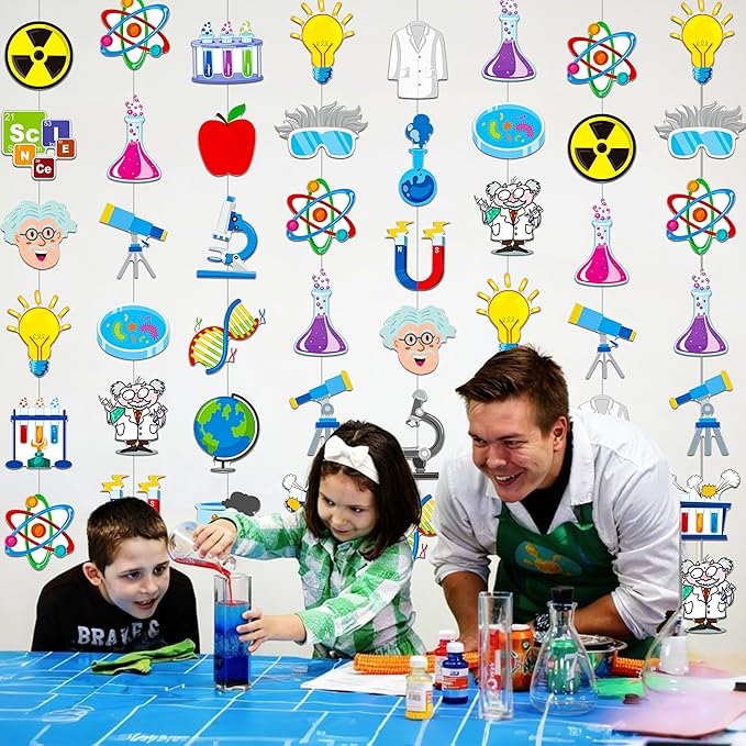 8pcs Science Party Hanging Garlands Science Birthday Party Decorations Chemistry Laboratory Theme Room Wall Decor for Chemistry Theme Birthday Baby Shower Supplies