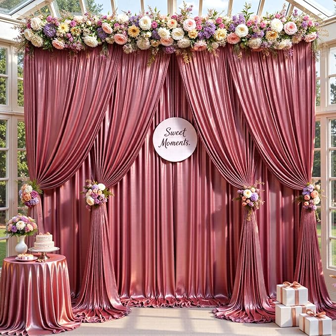 10x10ft Thick Rose Gold Glitter Backdrop Curtain Panels for Parties, Wrinkle Free Sequin Sparking Photo Backdrop Drapes, 2 Panels 5x10ft Shimmer Back Drop Cloth for Wedding Birthday Photography