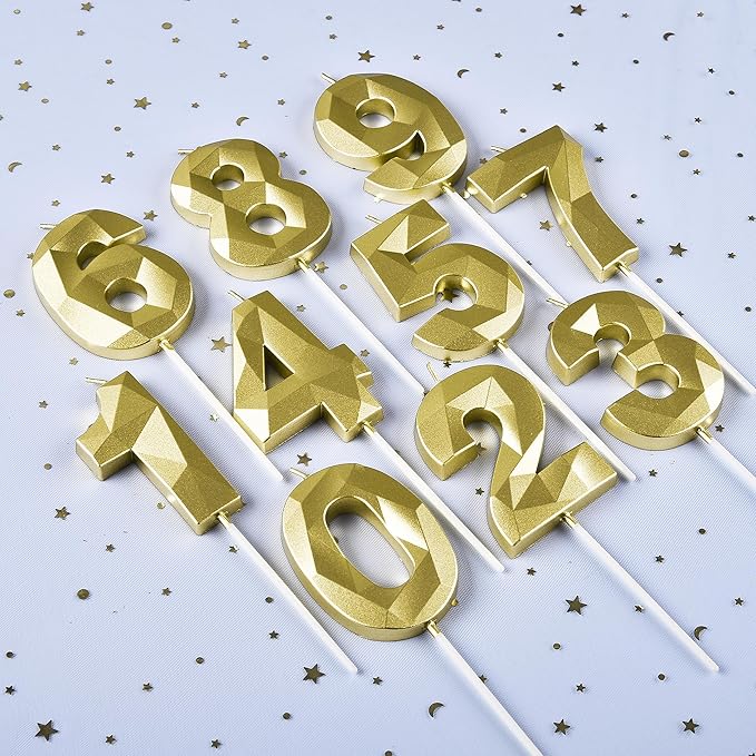 PHD CAKE 2.76 Inch Crystal Gold 4 Number Birthday Candles, Gold Number Candles, Cake Number Candles, Party Celebration