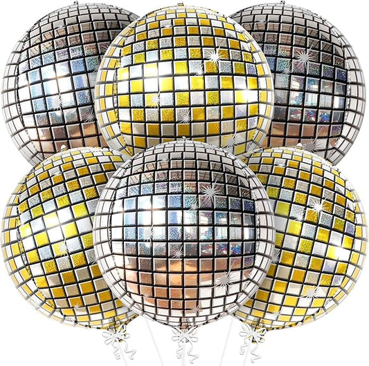 KatchOn, Silver and Gold Disco Ball Balloons -22 Inch, Pack of 6 | 4D Sphere Balloons for Disco Party Decorations | 70s Party Disco Ball decoration | Birthday Party, Graduation Decorations 2026