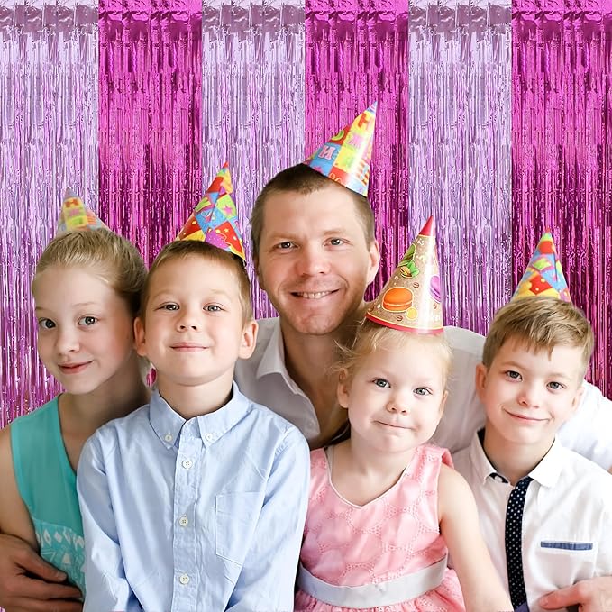 BEISHIDA 3Pcs Hot Pink Door Streamer Colorful Hot Pink Colour Scheme Backdrop Foil Fringe Tinsel Curtains Hot Girls Mean Girls Backdrops for Birthday Valentines's Day Decoration (3.28 ft x 6.56 ft)