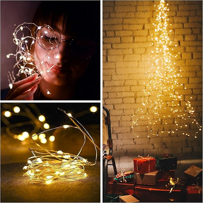 SmilingTown Battery Operated Fairy String Lights 24 Pack 20 LED 7.2ft Starry Firefly Copper Wire for Wedding Party Table Centerpiece Halloween Christmas Decorations (Warm White)