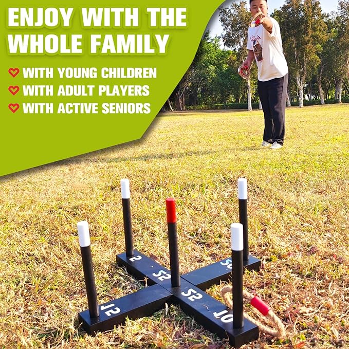 GOOSO Ring Toss Game for Kids - Indoor & Outdoor Game for Family and Adults with 5 Poles, 2 Bases and 6 Rings in 2 Colors, Backyard Party Activities for Adults Lawn Games for Kids