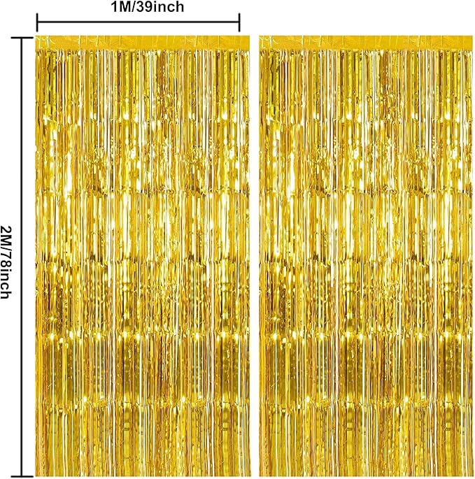 2pcs Gold Foil Fringe Backdrop Curtains 39 * 78 Inch Tinsel Streamersdance Party Decorations for 2026 New Years Eve, Christmas,Halloween Graduation, Birthday, Baby Shower, Gender Reveal Party