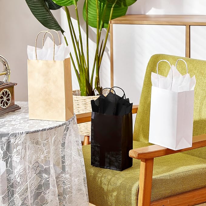 SUNCOLOR 24-Pack Brown Kraft Paper Gift Bags with Handles, 7.9x5.12x3.15 Inches, Small Paper Bags Includes Tissue Paper for Parties, Weddings, Shopping
