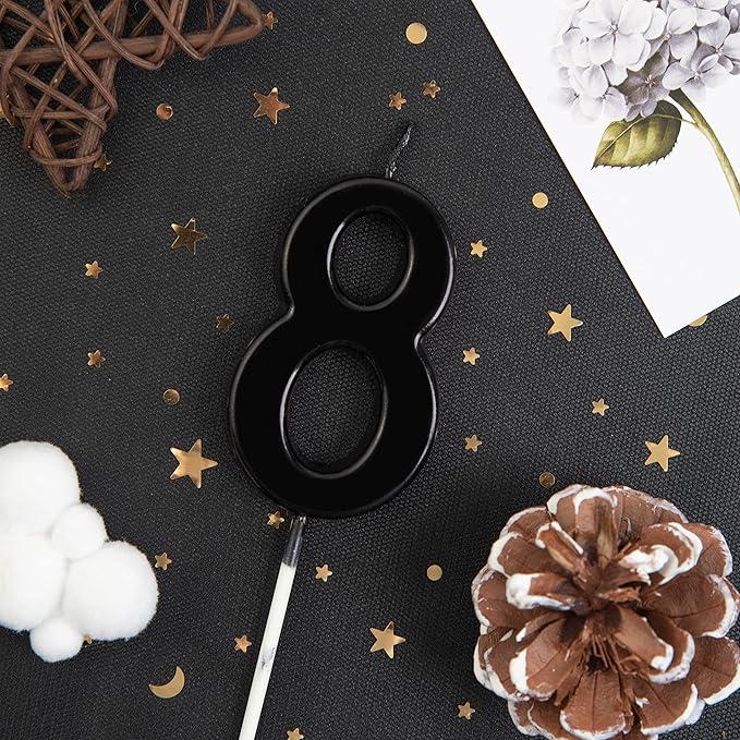 PHD CAKE 2.76 Inch Modern Black 8 Number Birthday Candles, Black Number Candles, Cake Number Candles, Party Celebration