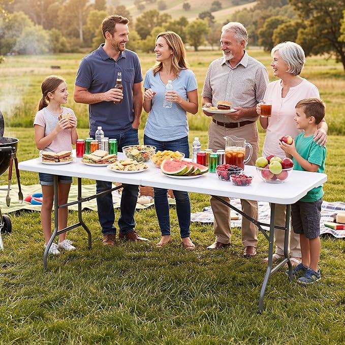 YITAHOME 6ft Folding Table w/1.5" Thick Tabletop Heavy Duty, Portable Outdoor Folding Table w/Carrying Handle for Camping Picnic Parties/Indoor Events, White