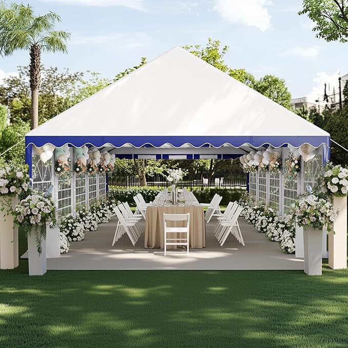 PHI VILLA 16x32 Outdoor Heavy Duty Party Tent, Large Party Canopy Wedding Event Tent with Removable Sidewalls & 4 Storage Bags for Patio Outdoor Garden Events, Blue