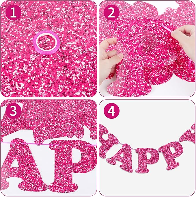 Rose Red Happy Birthday Banner Birthday Party Decorations Happy Birthday Banner Bunting Garland Sign for Kids Boys Girls Adults Birthday Baby Shower Celebration Party Backdrops Supplies