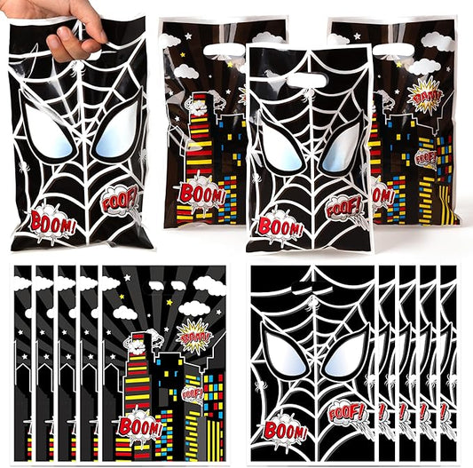 Black Spider Party Favor Bags - 50PCS Black Spider Party Gift Bags for Kids Plastic Goodies Bag with Handles for Spider Theme Parties Supplies Baby Show Birthday Parties Treat Candy Bag