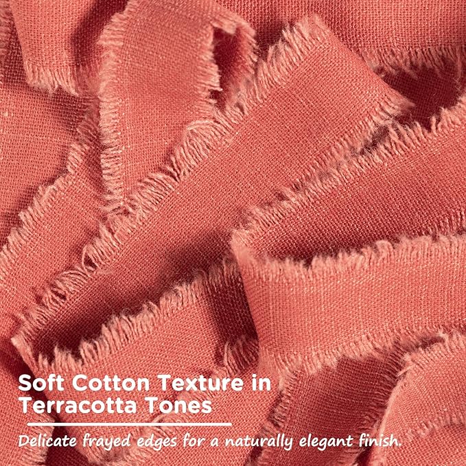 Terracotta Cotton Ribbon 5/8 Inch Terracotta 3 Rolls 21 Yards Frayed Edge Fabric Set for Rustic Wedding Decor, Bridal Bouquet Wrap, Boho Bridal Shower, Gift Wrapping, Fall Decor & Thanksgiving