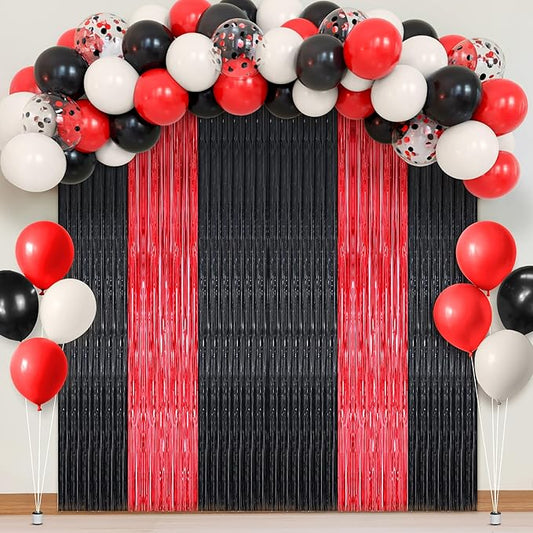 KatchOn, Huge Red and Black Party Decoration - Pack of 67 | Fringe Curtain with Latex and Confetti Balloons for Casino Theme Party Decorations | Graduation Decorations 2026 | Birthday Party Decor