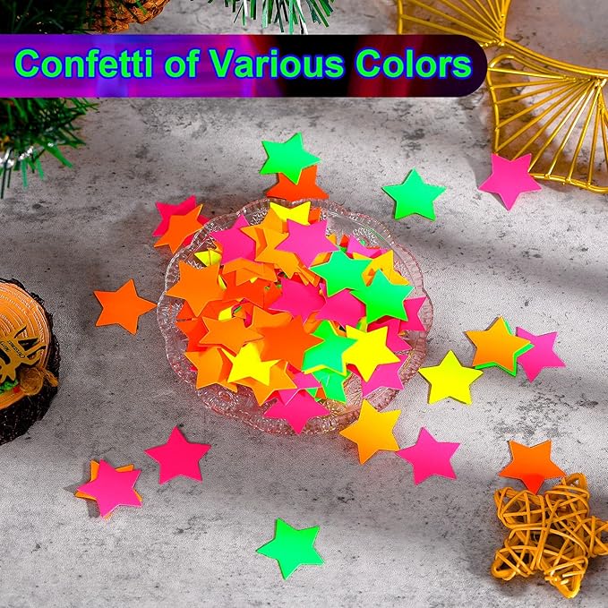 Deekin 10000 Pieces Neon Confetti 5 Colors Confetti Party Table Decor Fluorescent Neon Party Supplies Glow in The Dark Paper Tissue Paper for Birthday, Wedding Supplies(Star Style)