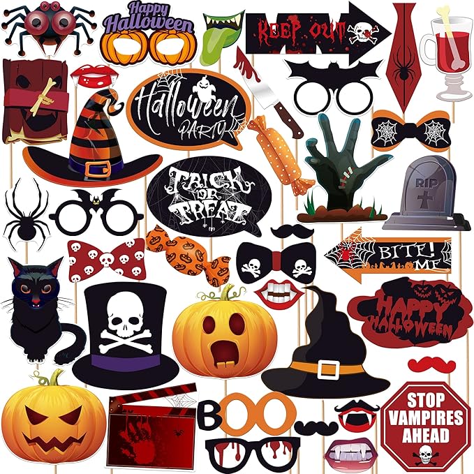 KatchOn, Scary Halloween Photo Booth Props - Large, Pack 39 | Halloween Photo Props for Photoshoot | Hat Halloween Selfie Props for Halloween Party Decorations | Hocus Pocus Halloween Picture Props