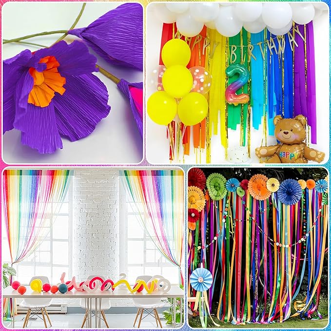 Streamers Party Decorations, 12 Rolls Crepe Paper Streamers for Rainbow Birthday Baby Shower Bachelorette Bridal Shower Wedding Graduation Decorations Party Supplies DIY Arts and Crafts