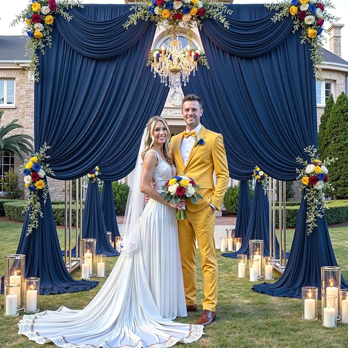 10ft×12ft Wrinkle Free Navy Blue Backdrop Curtain for Wedding Parties, 2 Panels 5×12ft Long Silky Polyester Fabric Backdrop Drapes Photo Back Drop Curtains for Birthday Photography Background Cloth