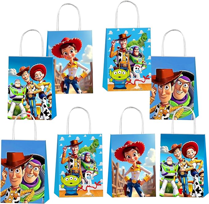 Kuailaihai 12pcs Cartoon For Toy Inspired Story Party Gift Bags with Handles,Cartoon Birthday Party Supplies for Party Decorations.