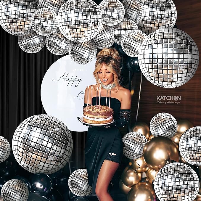 KatchOn, Silver Disco Ball Balloons - 32 Inch, Pack of 20 | Shiny Disco Ball for Disco Party Decorations | 4D Disco Balloons for Disco Bachelorette Party Decorations | Graduation Decorations 2026