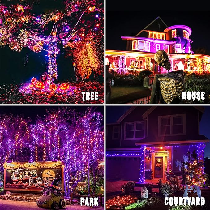 JMEXSUSS Halloween Decoration Lights, 200 LED Orange Purple Halloween Lights Clear Wire, 11 Modes Connectable Halloween String Lights Indoor Outdoor Plug in for Halloween Tree Decorations