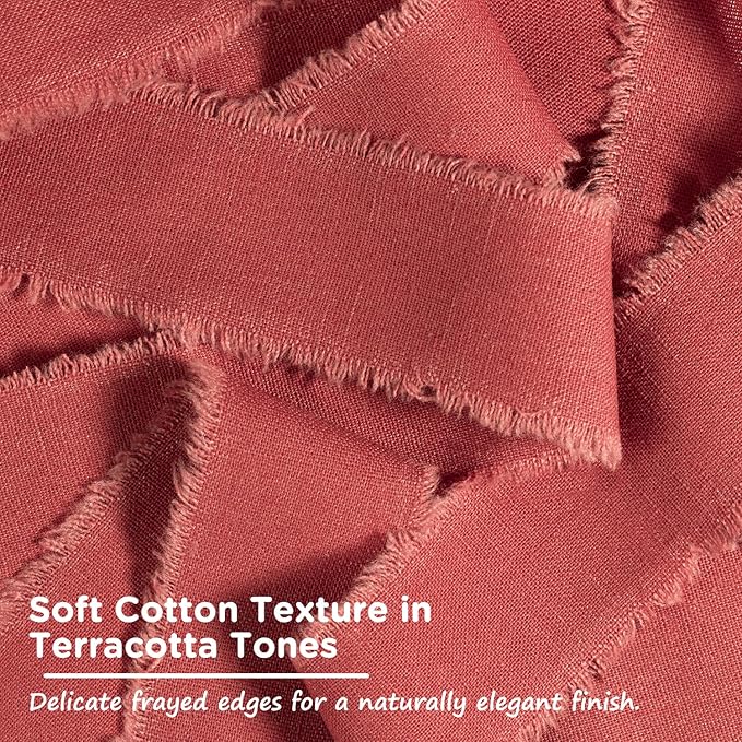 Terracotta Cotton Ribbon 1-1/2 Inch Terracotta 3 Rolls 21 Yards Frayed Edge Fabric Set for Rustic Wedding Decor, Bridal Bouquet Wrap, Boho Bridal Shower, Gift Wrapping, Fall Decor & Thanksgiving