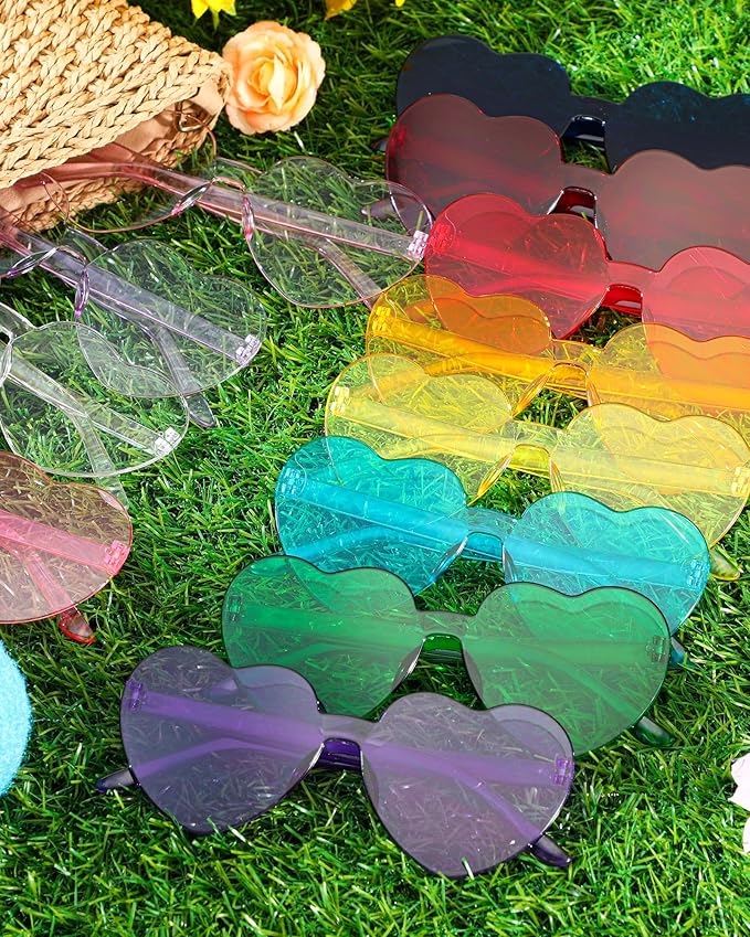 Kingdder 24 Pairs Heart Shaped Sunglasses Rimless Glasses Bulk Candy Color Tinted Eyewear Summer Party Favors