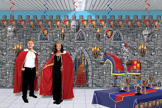 Beistle Stone Wall Backdrop 3-Count – Extra Large 4' x 30' Plastic Medieval Wall Decorations for Halloween Parties, Castle-Themed Events, Haunted Houses, Fantasy Photo Backgrounds