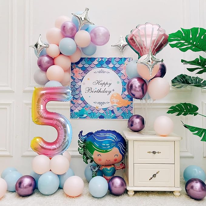 40 Inch Number Balloons 0-9 Rainbow Gradient Large 5 Balloons, Digital Balloons for Party Celebration Decorations, Helium Foil Number Balloons for Wedding Anniversary