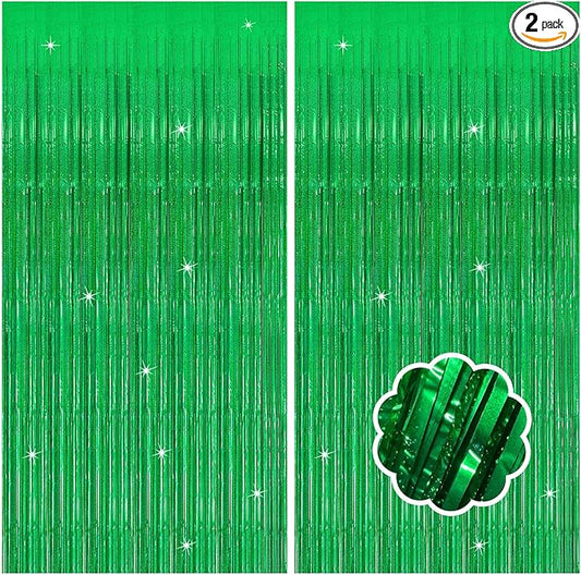 2 Pack Neon Green Birthday Decorations Foil Fringe Curtain Green Streamers for Glow Party Graduation Christmas St. Patrick's Day Streamers Decorations Bachelorette Party Accessories for Women