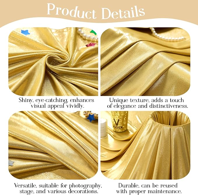20x10ft Gold Backdrop Curtains Glitter Sequin Photo Backdrop Curtain Fabric Gold Shimmer Drapes Backdrop Bridal Baby Shower Wedding Birthday Party Photography Backdrops Photoshoot 5x10FT, 4 Panels