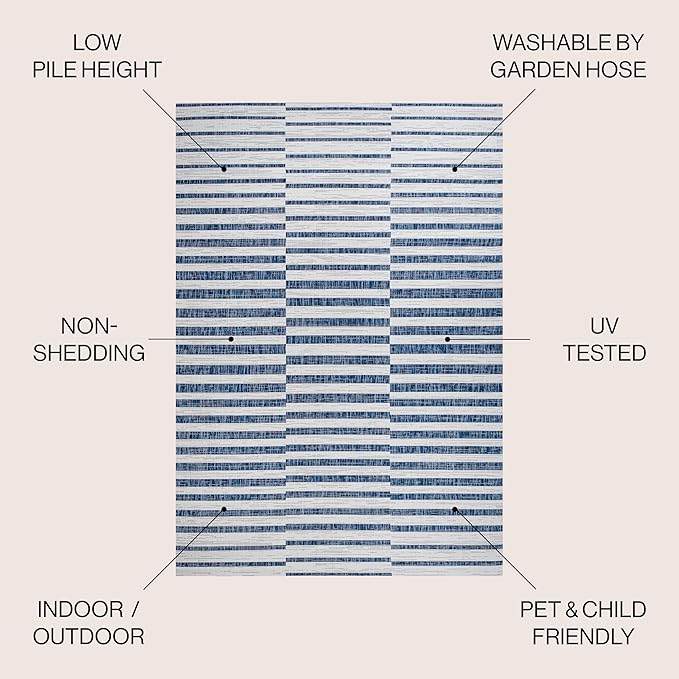 JONATHAN Y Offset Stripe Indoor Outdoor Area Rug 8X10 Ivory/Blue, Sukie Modern for Backyard, Patio, Porch, Easy-Cleaning, High Traffic, Pet-Friendly, Non-Shedding (SMB133C-8)