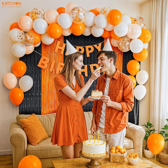 Katchon, Graduation Decoration Set - Pack Of 54 | Orange and Black Fringe Backdrop with Balloon Arch Kit | Orange and Black Party Decorations | Graduation Backdrop 2026