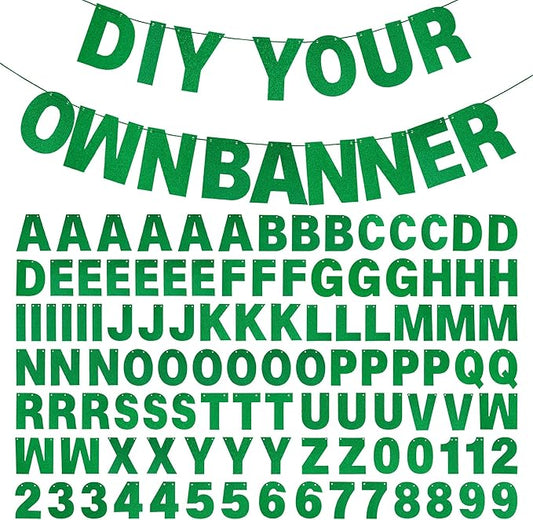 DIY Banner Kit with Letters Glitter Banner Letters Customizable Birthday Banners Graduation Banner Custom Party Hanging Banner for Graduation Wedding Party Baby Shower Decoration(Green)