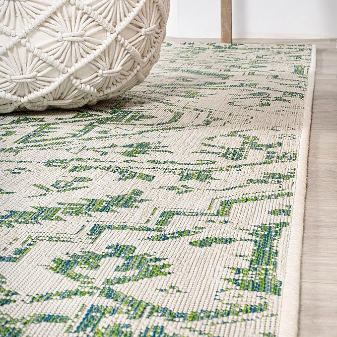 JONATHAN Y Boho Medallion Indoor Outdoor Area Rug 4X6 Green/Cream, Estrella Textured Weave for Backyard, Patio, Porch, Easy-Cleaning, High Traffic, Pet-Friendly, Non-Shedding (SMB105G-4)