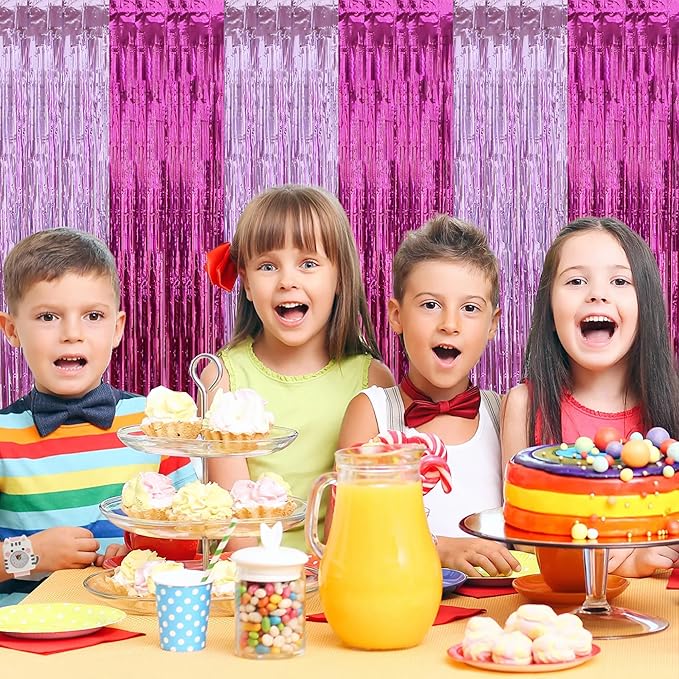 BEISHIDA 3Pcs Hot Pink Door Streamer Colorful Hot Pink Colour Scheme Backdrop Foil Fringe Tinsel Curtains Hot Girls Mean Girls Backdrops for Birthday Valentines's Day Decoration (3.28 ft x 6.56 ft)