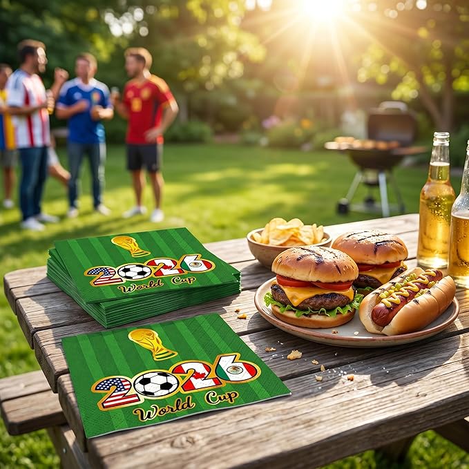 80 Pcs 2026 World Cup Napkins, 6.5" Soccer Party Napkins for Sports Theme Birthday Decorations, Disposable Paper Cocktail Napkins for Watch Parties