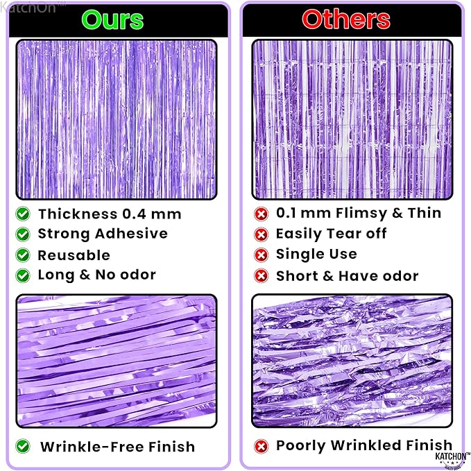 KatchOn, Light Purple Foil Fringe Curtain - 3.2x8 Feet, Pack of 2 for Purple Party Decorations | Purple Backdrop for Graduation Decorations 2026 | Streamers Backdrop for Mermaid Party Decoration