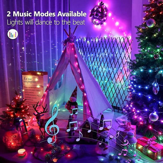 BrizLabs Color Changing Fairy Lights, 66ft 200 LED Red White Blue Fairy Lights with Remote, July 4th Lighting with Timer Dimmable Twinkle Light Music Sync for Indoor Xmas Halloween 4th of July Party